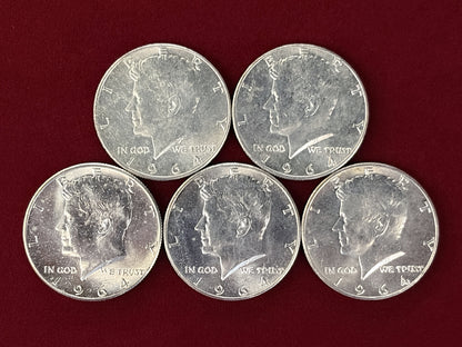 [USA] Kennedy Half Dollar Silver Coin, Set of 5, 1964 [C-0000860]