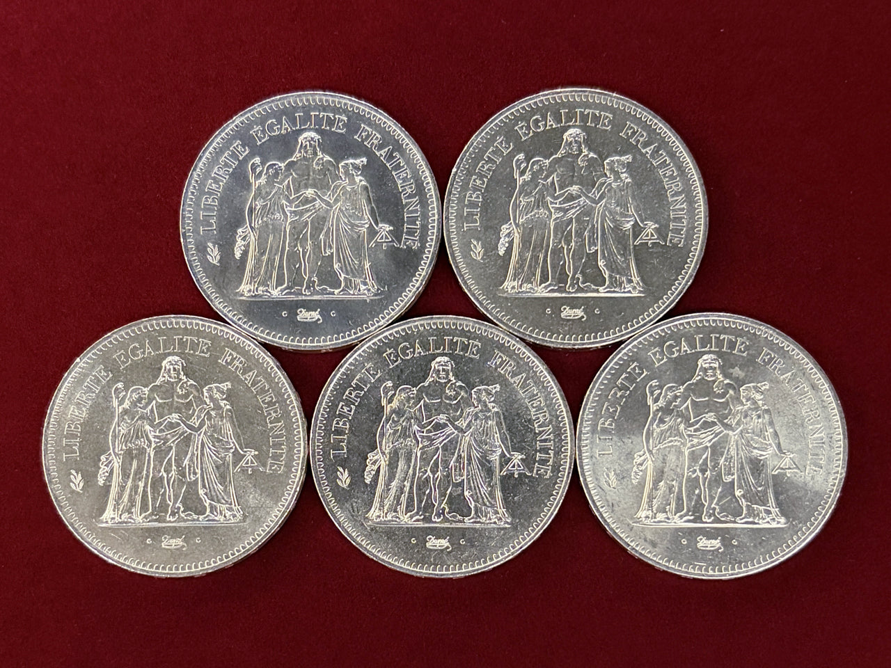 [France] 50 Franc Hercule Hercules Silver Coin, Set of 5 [C-0000865]