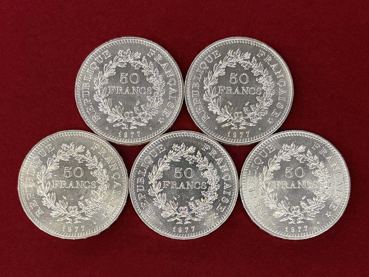 [France] 50 Franc Hercule Hercules Silver Coin, Set of 5 [C-0000865]