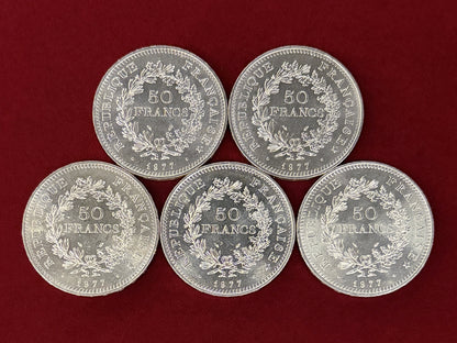 [France] 50 Franc Hercule Hercules Silver Coin, Set of 5 [C-0000865]