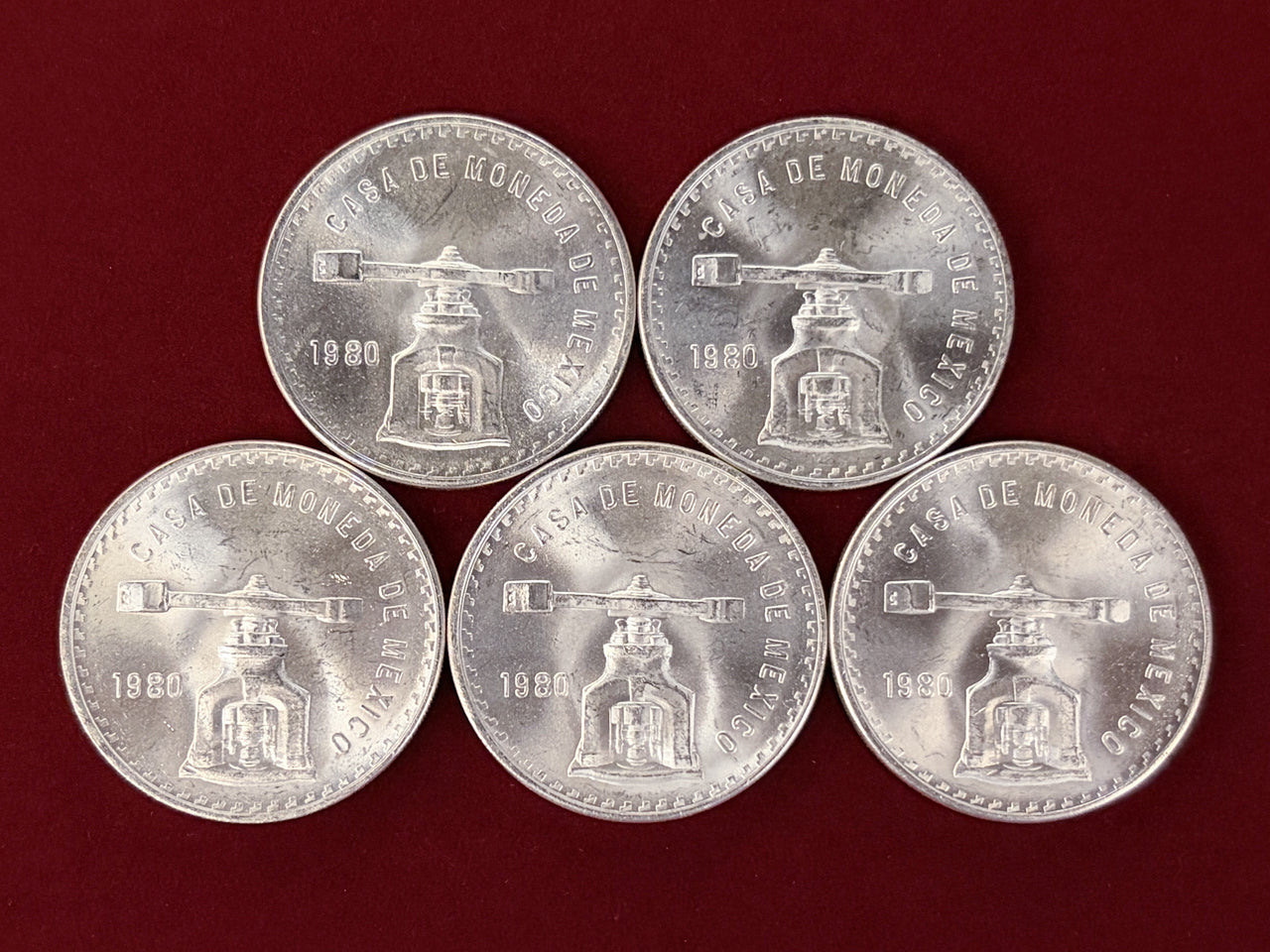 【メキシコ】1オンザ 銀貨 5枚組 1980［C-0000866］