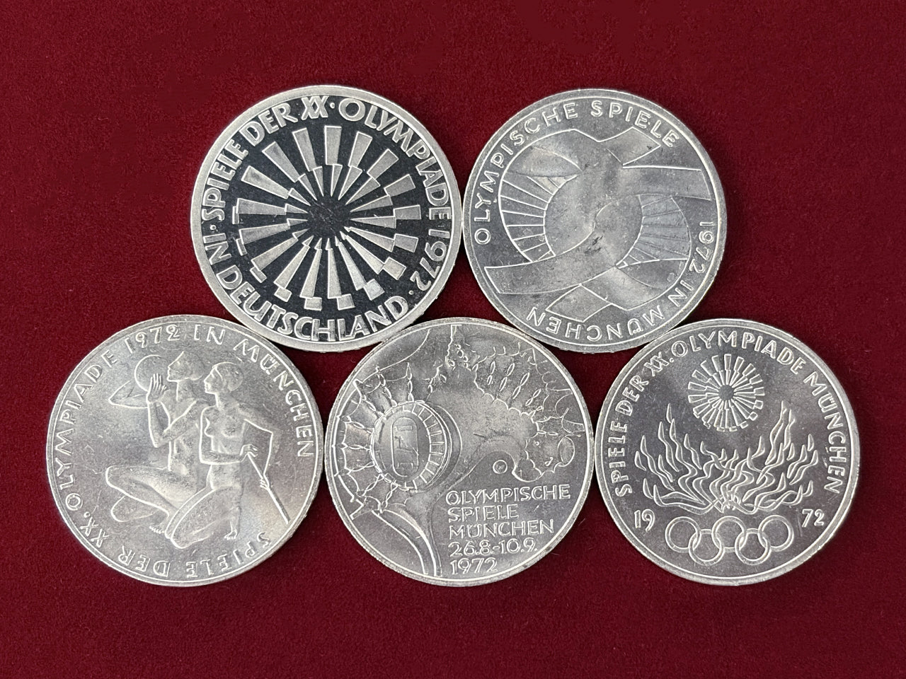 【西ドイツ】ミュンヘンオリンピック記念 10マルク銀貨 5種セット 1972［C-0000879］