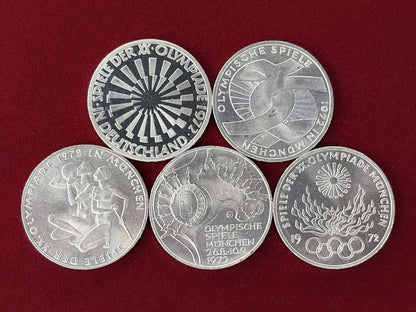 【西ドイツ】ミュンヘンオリンピック記念 10マルク銀貨 5種セット 1972［C-0000879］