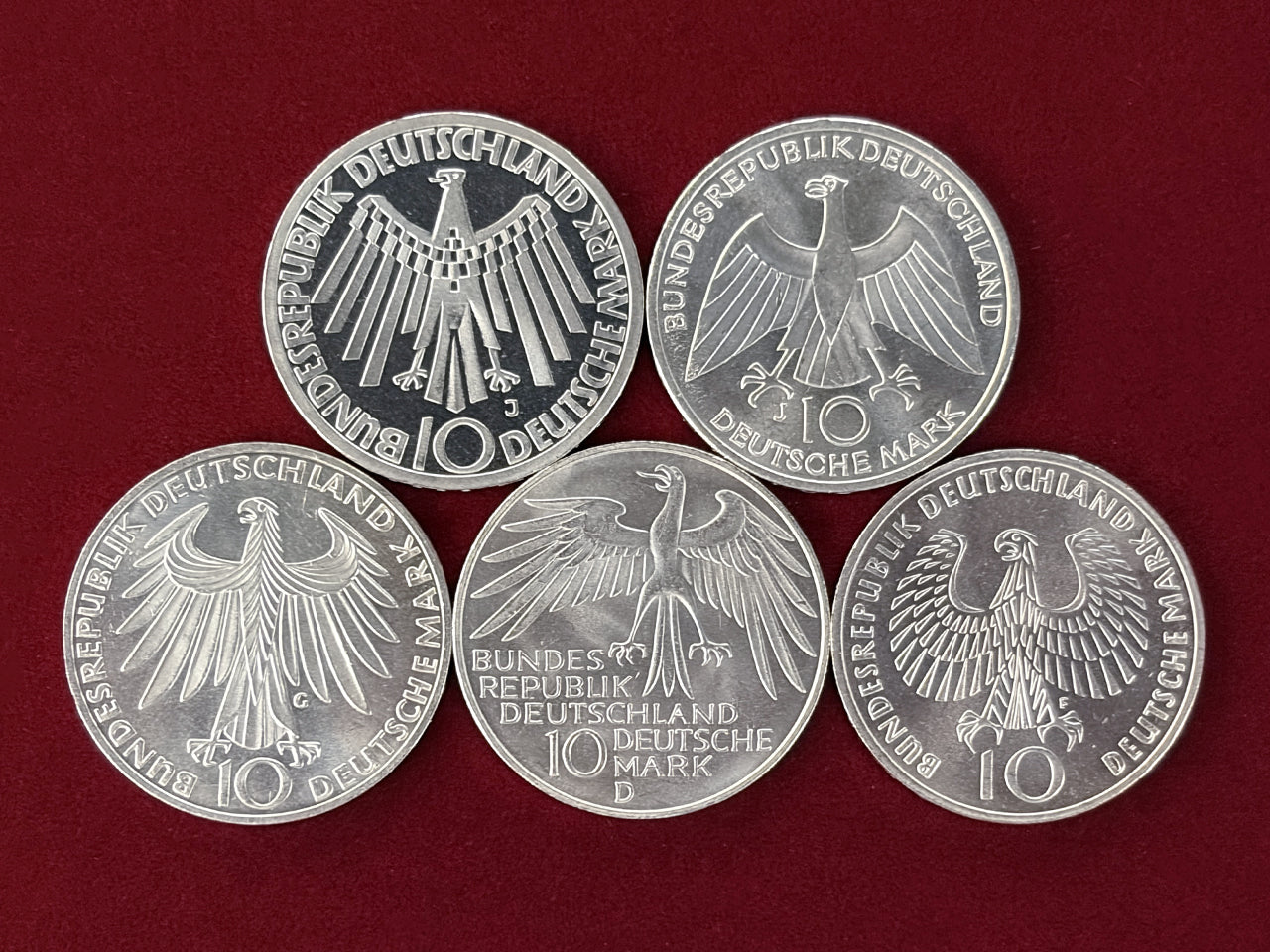 【西ドイツ】ミュンヘンオリンピック記念 10マルク銀貨 5種セット 1972［C-0000879］