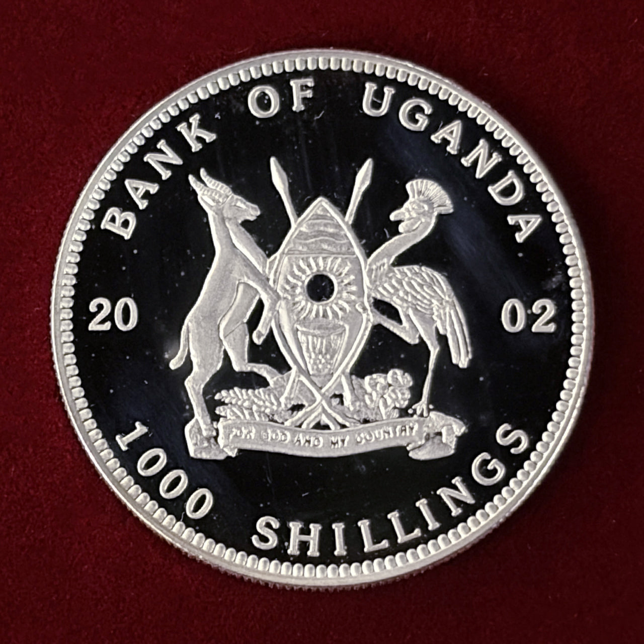 【ウガンダ】海の生き物 黄色と黒の縞模様の魚 1000シリング プルーフ 2002［C-0000881］