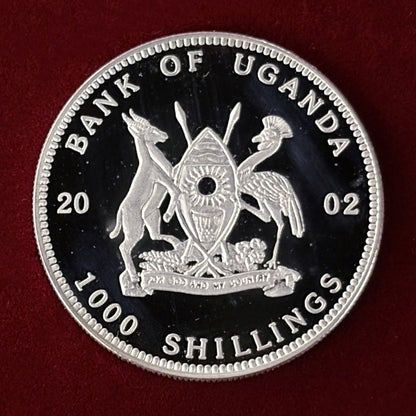 【ウガンダ】海の生き物 黄色と黒の縞模様の魚 1000シリング プルーフ 2002［C-0000881］