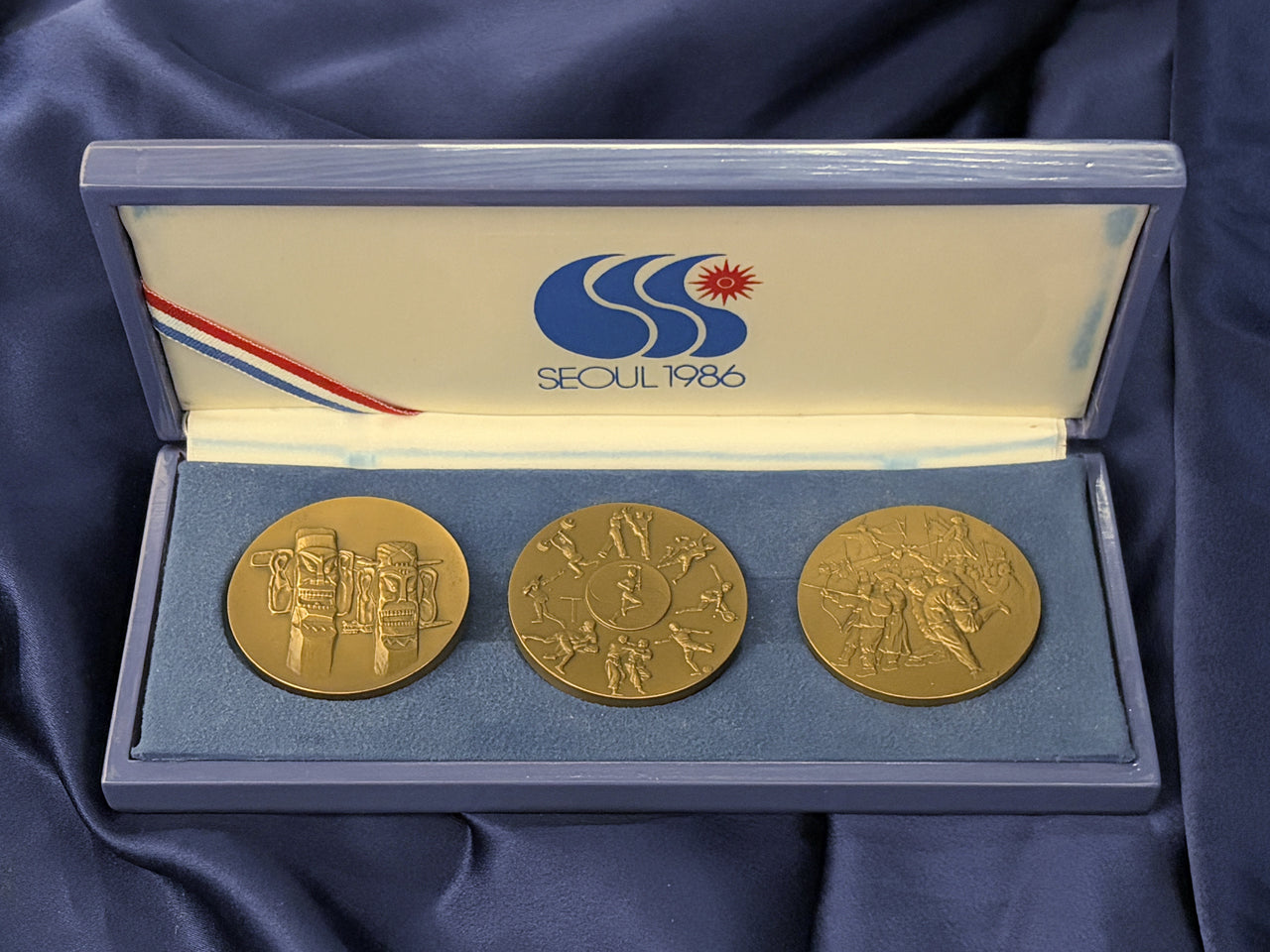 【韓国】第10回アジア大会記念 銅製メダル 3枚組 1986［C-0000894］