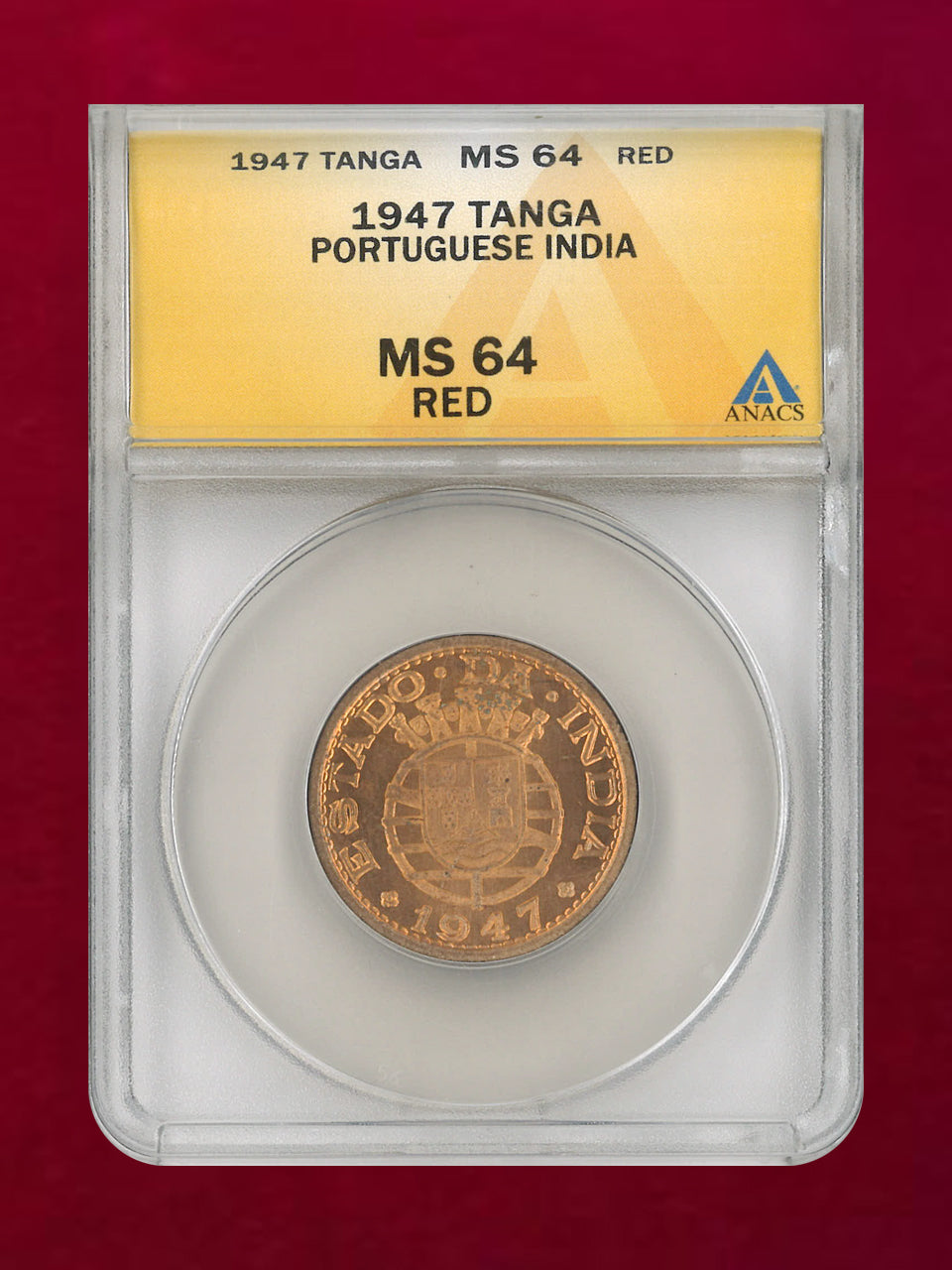【ポルトガル領インド】1タンガ 青銅貨 1947 ANACS MS 64 RED［C-0000900］