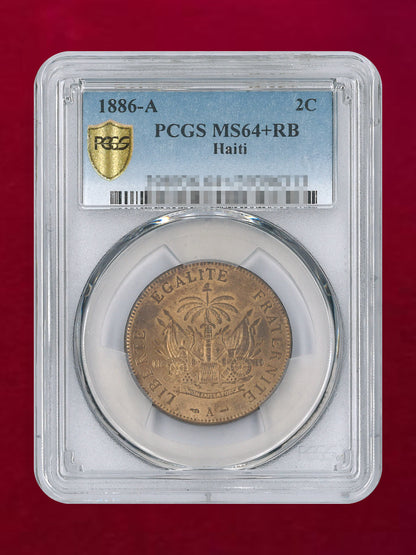 【ハイチ】2サンチーム 青銅貨 1886A PCGS MS64+RB［C-0000903］