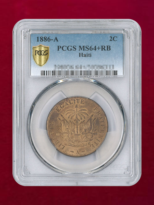 【ハイチ】2サンチーム 青銅貨 1886A PCGS MS64+RB［C-0000903］