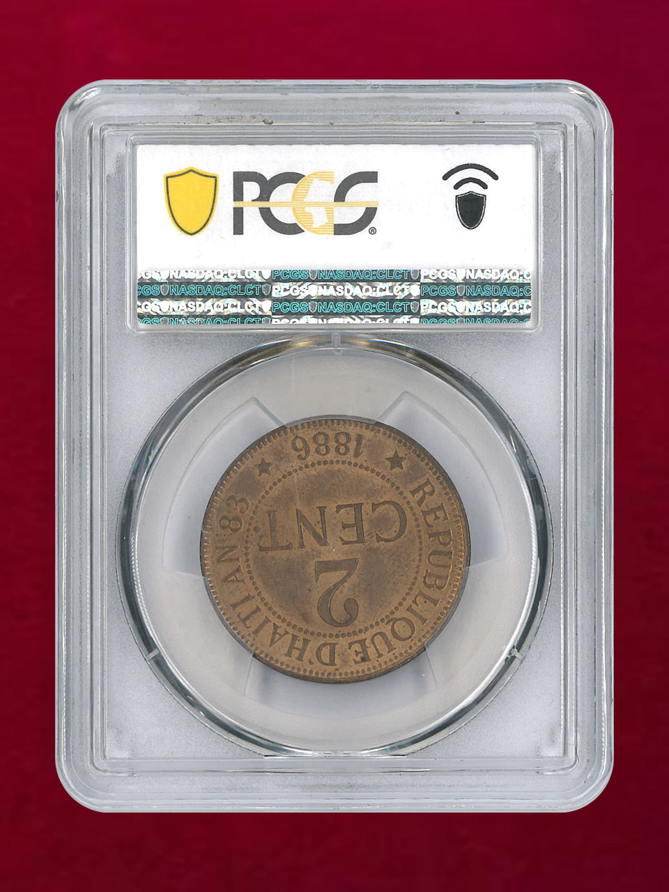 【ハイチ】2サンチーム 青銅貨 1886A PCGS MS64+RB［C-0000903］