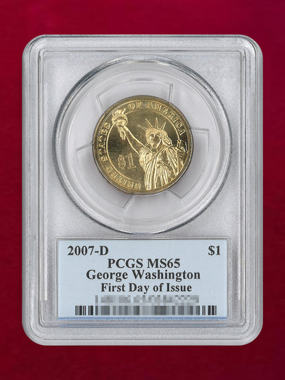 【アメリカ】初代大統領 ジョージ・ワシントン 1ドル 銅貨 2007D PCGS MS65［C-0000934］