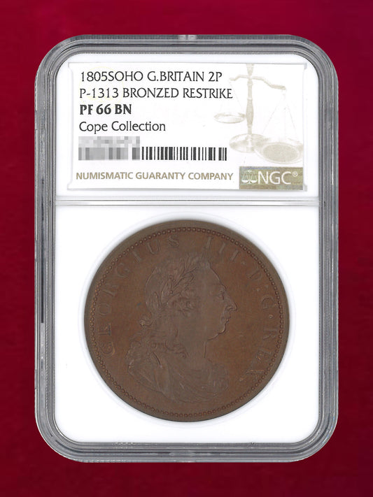【イギリス】2ペンス 青銅貨 リストライク 1805銘 NGC PF 66 BN［C-0000941］