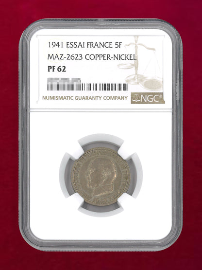 【フランス】5フラン 白銅貨 ESSAI 1941 NGC PF 62［C-0000973］