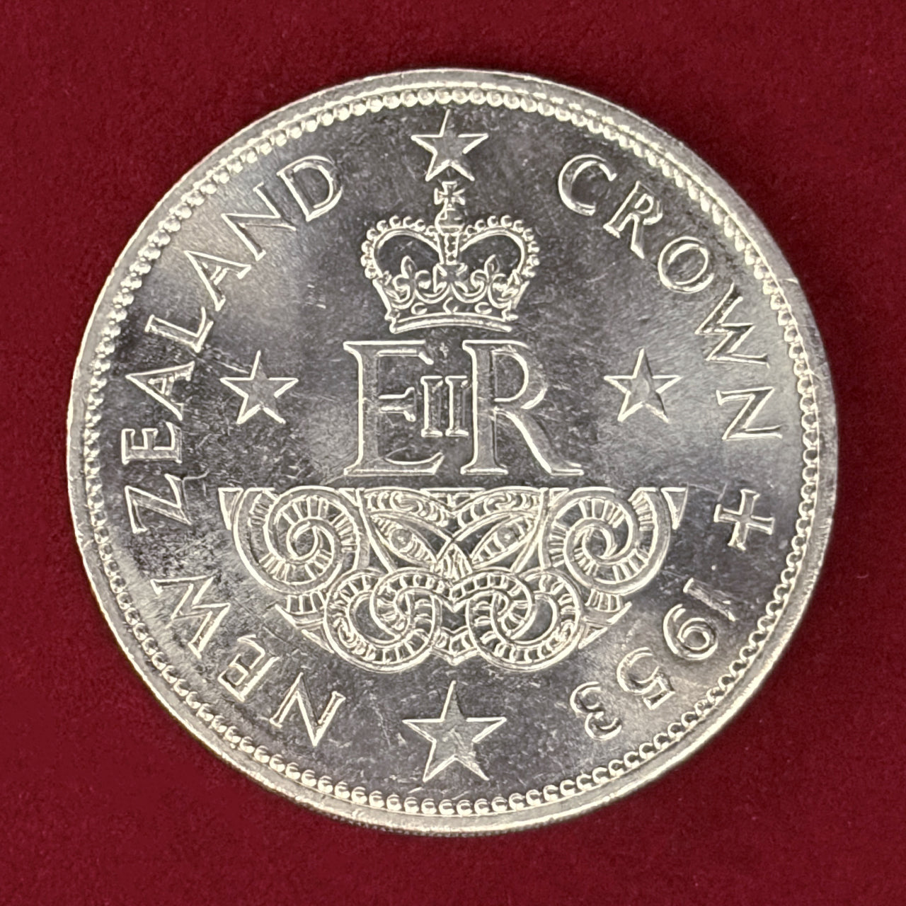 ニュージーランド】エリザベス2世戴冠式記念 クラウン 白銅貨 1953［C
