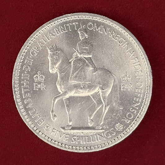 【イギリス】エリザベス2世戴冠式記念 5シリング 白銅貨 1953［C-0000986］
