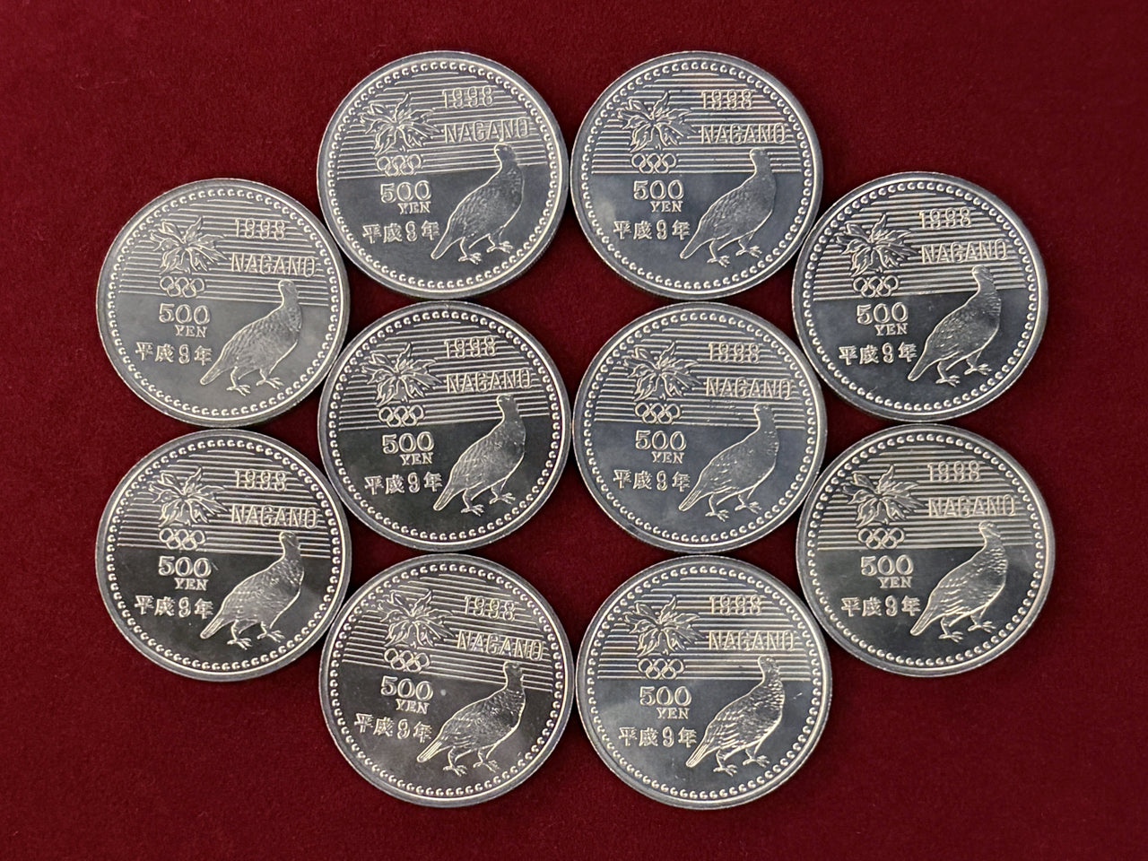 [Japan] Nagano Winter Olympics Commemorative 500 yen Cupronickel Coin, 1st Edition, Snowboard, Set of 10, 1997 [C-0000599]