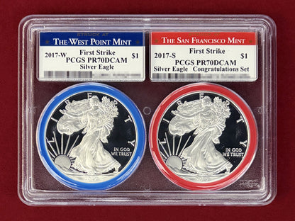 【アメリカ】アメリカンシルバーイーグルダラー 1ドル 銀貨 プルーフ 2017 2枚組 PCGS PR70DCAM［C-0000993］