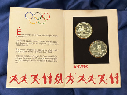 【アンドラ】1992年バルセロナ＆アルベールビルオリンピック記念 プルーフセット 2枚組 1988［C-0001025］