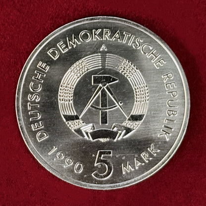 【東ドイツ】郵便事業500周年記念 5マルク ニッケル黄銅貨 1990［C-0001070］