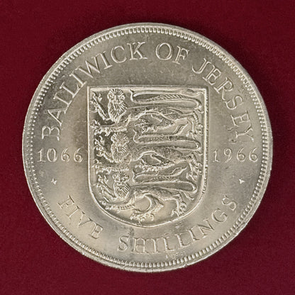 【ジャージー島】ヘイスティングスの戦い900周年記念 5シリング 白銅貨 1966［C-0001082］