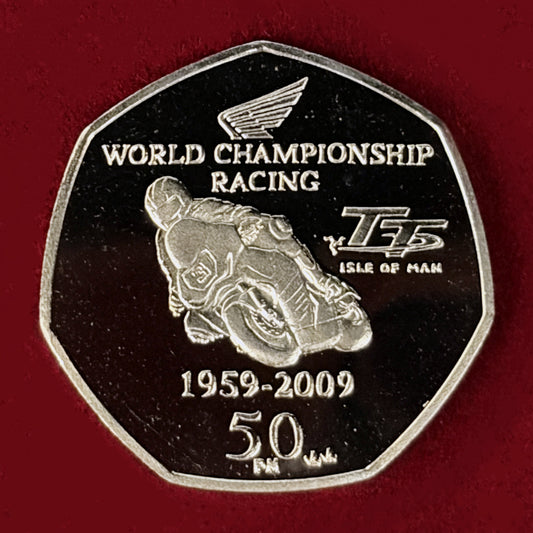 【マン島】ホンダ・マン島TTレース参戦50周年記念 50ペンス 白銅貨 プルーフ 2009［C-0001089］