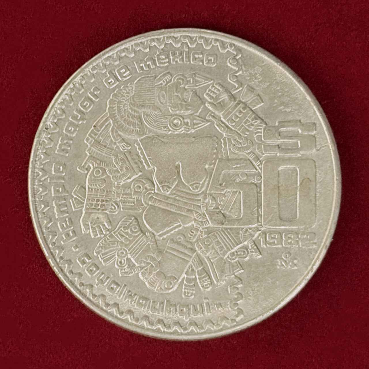 メキシコ】アステカ文明 コヨルシャウキ 50ペソ 白銅貨 1982［C