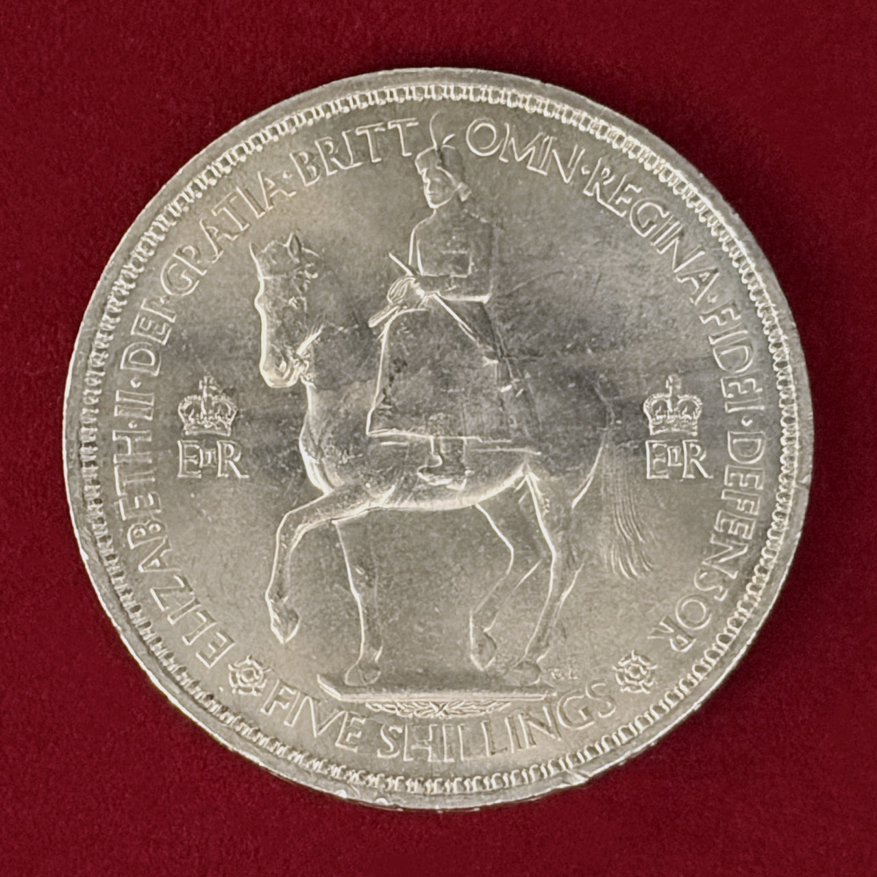 【イギリス】エリザベス2世戴冠式記念 5シリング 白銅貨 1953［C-0001123］
