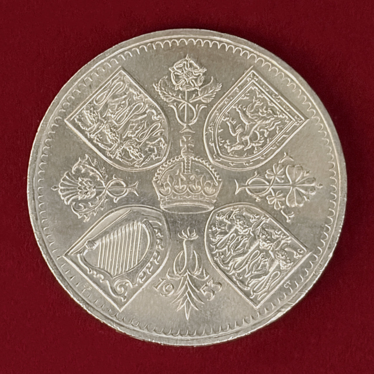 【イギリス】エリザベス2世戴冠式記念 5シリング 白銅貨 1953［C-0001123］