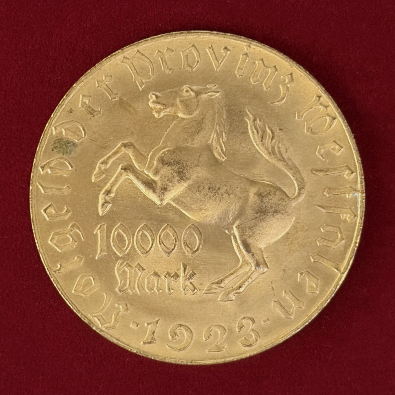 【ドイツ・ウェストファリア】10000マルク 黄銅貨(金メッキ) 1923［C-0001128］