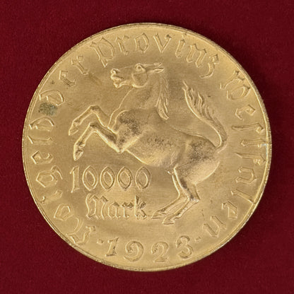 【ドイツ・ウェストファリア】10000マルク 黄銅貨(金メッキ) 1923［C-0001128］