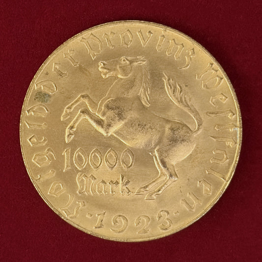 【ドイツ・ウェストファリア】10000マルク 黄銅貨(金メッキ) 1923［C-0001128］