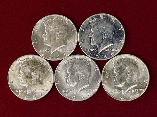 【アメリカ】ケネディ 1/2ドル 銀貨 5枚組 1965～1969［C-0001154］
