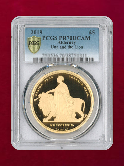 【オルダニー島】ウナ＆ライオン 5ポンド 金貨 プルーフ 2019 PCGS PR70DCAM［F-0000007］