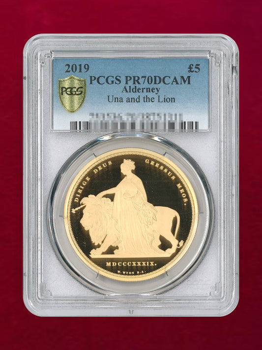【オルダニー島】ウナ＆ライオン 5ポンド 金貨 プルーフ 2019 PCGS PR70DCAM［F-0000007］