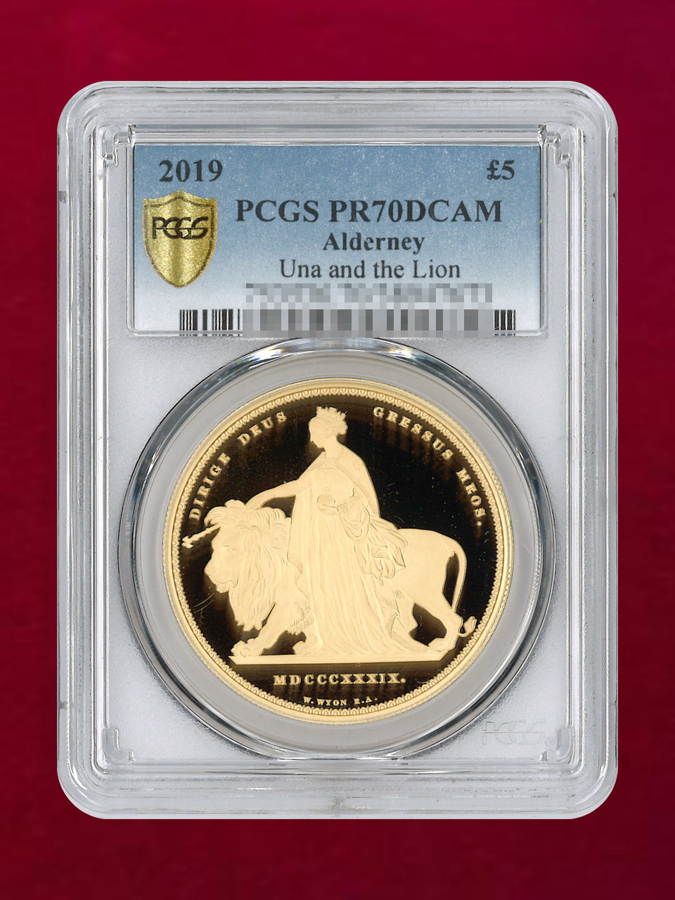 【オルダニー島】ウナ＆ライオン 5ポンド 金貨 プルーフ 2019 PCGS PR70DCAM［F-0000009］