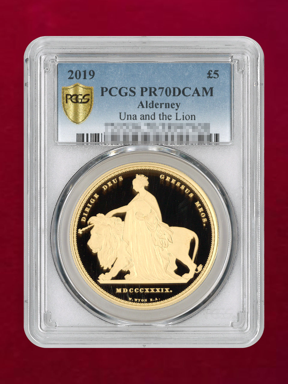 [Alderney] Una and the Lion 5 pound gold coin, Proof, 2019, PCGS PR70DCAM [F-0000004]