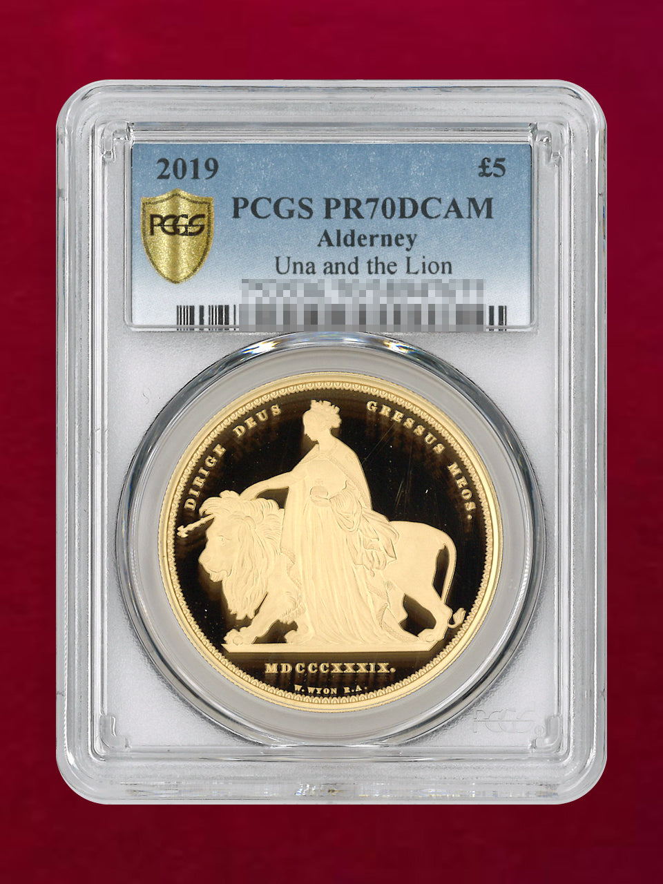 [Alderney] Una and the Lion 5 pound gold coin, Proof, 2019, PCGS PR70DCAM [F-0000004]