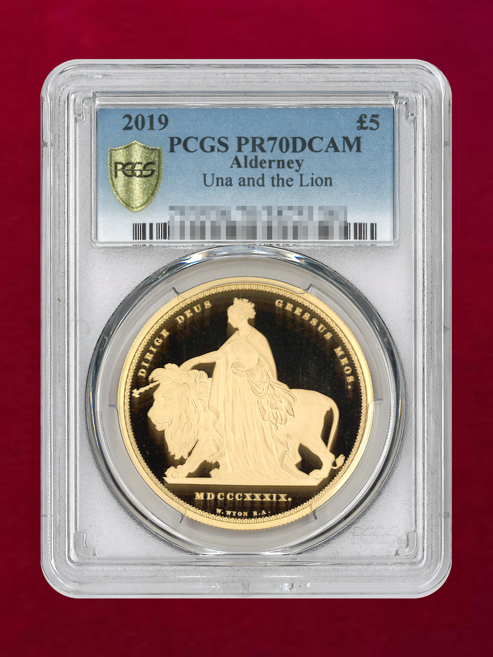 【オルダニー島】ウナ＆ライオン 5ポンド 金貨 プルーフ 2019 PCGS PR70DCAM［F-0000014］