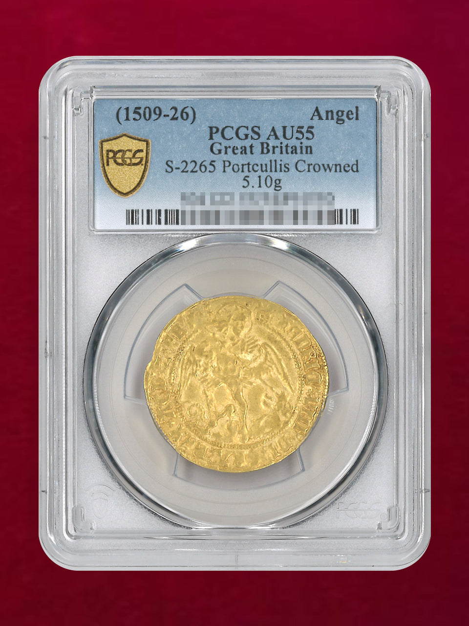 【イギリス】Angel 金貨 Great Britain Portcullis Crowned (1509-26) PCGS AU55［F-0000015］