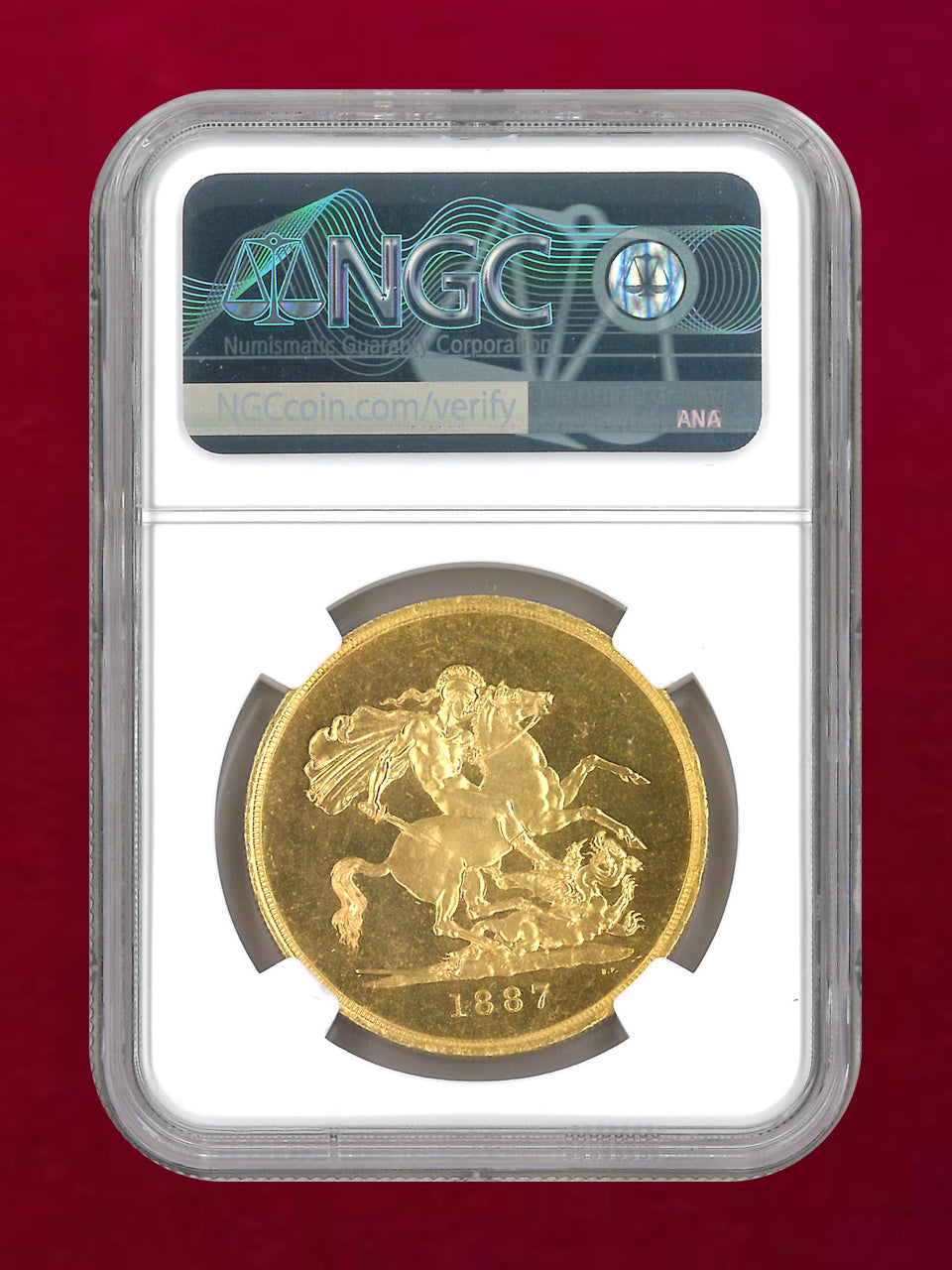 【イギリス】ヴィクトリア女王在位50周年記念 5ソブリン 金貨 1887 NGC MS 64 PL［F-0000016］