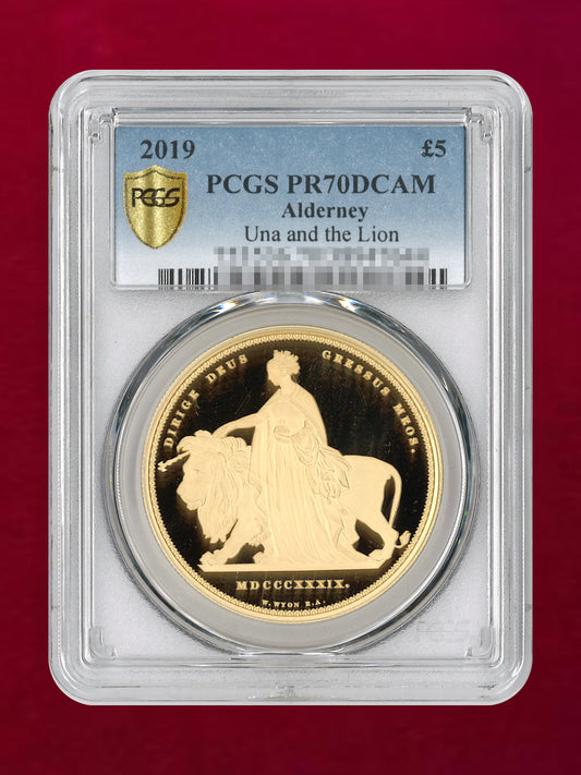 【オルダニー島】ウナ＆ライオン 5ポンド 金貨 プルーフ 2019 PCGS PR70DCAM［F-0000017］