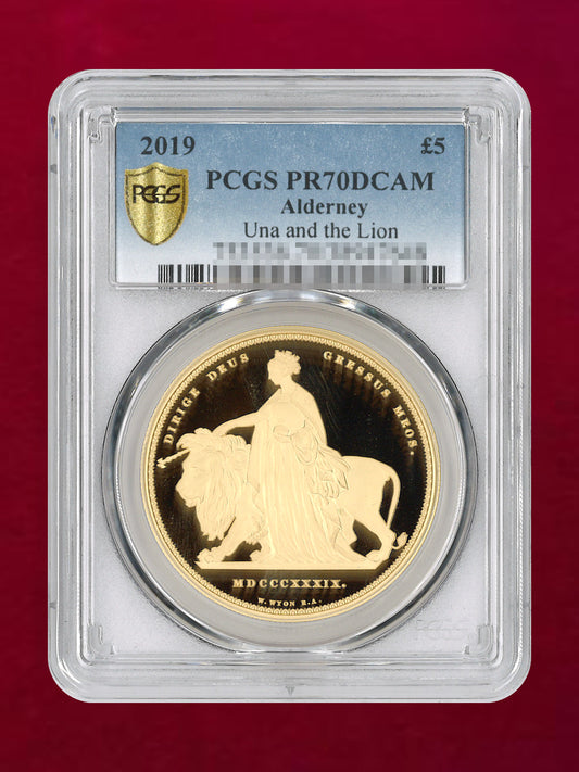 【オルダニー島】ウナ＆ライオン 5ポンド 金貨 プルーフ 2019 PCGS PR70DCAM［F-0000018］