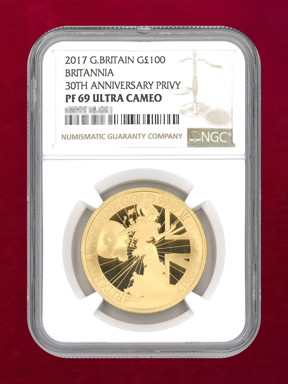 【イギリス】ブリタニア金貨30周年記念 プルーフ金貨 6枚セット 2017 NGCスラブ入り［F-0000020］