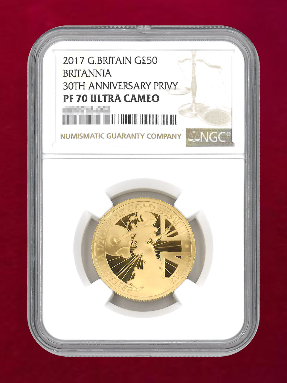 【イギリス】ブリタニア金貨30周年記念 プルーフ金貨 6枚セット 2017 NGCスラブ入り［F-0000020］