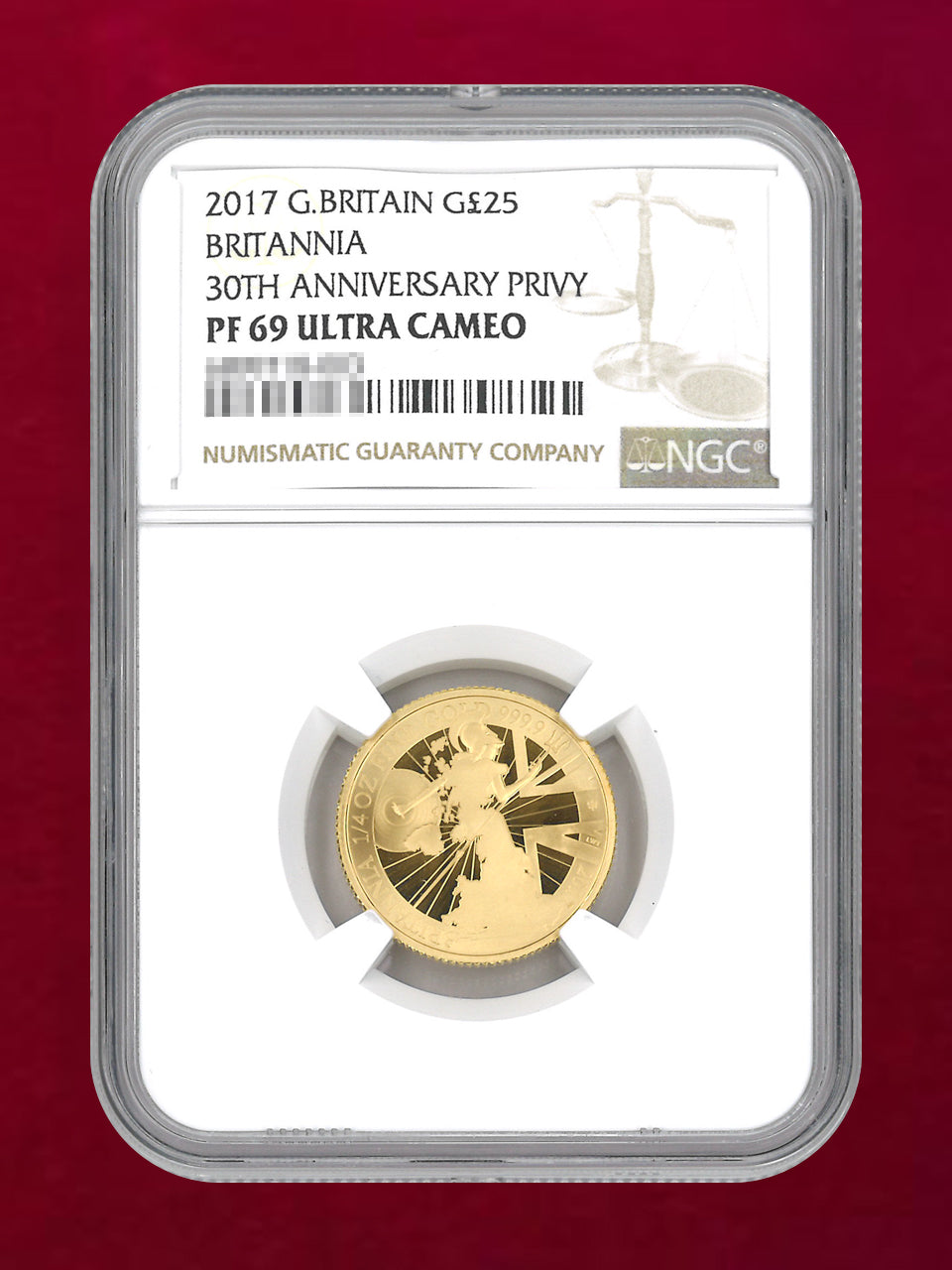 【イギリス】ブリタニア金貨30周年記念 プルーフ金貨 6枚セット 2017 NGCスラブ入り［F-0000020］