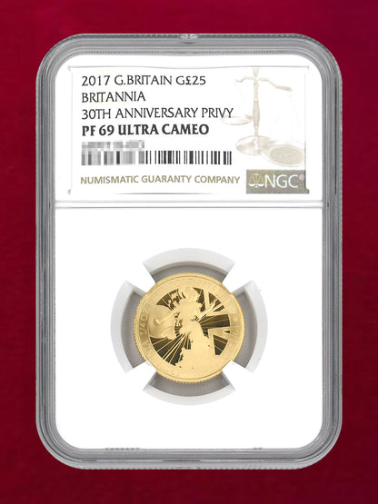 【イギリス】ブリタニア金貨30周年記念 プルーフ金貨 6枚セット 2017 NGCスラブ入り［F-0000020］