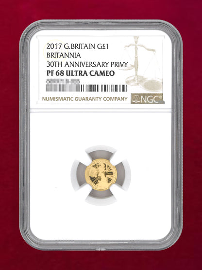【イギリス】ブリタニア金貨30周年記念 プルーフ金貨 6枚セット 2017 NGCスラブ入り［F-0000020］