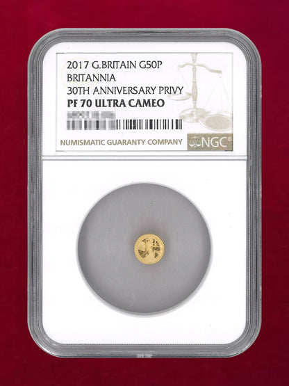 【イギリス】ブリタニア金貨30周年記念 プルーフ金貨 6枚セット 2017 NGCスラブ入り［F-0000020］