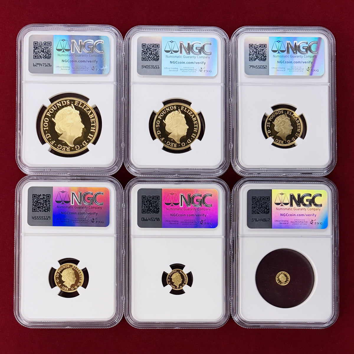 【イギリス】ブリタニア金貨30周年記念 プルーフ金貨 6枚セット 2017 NGCスラブ入り［F-0000020］